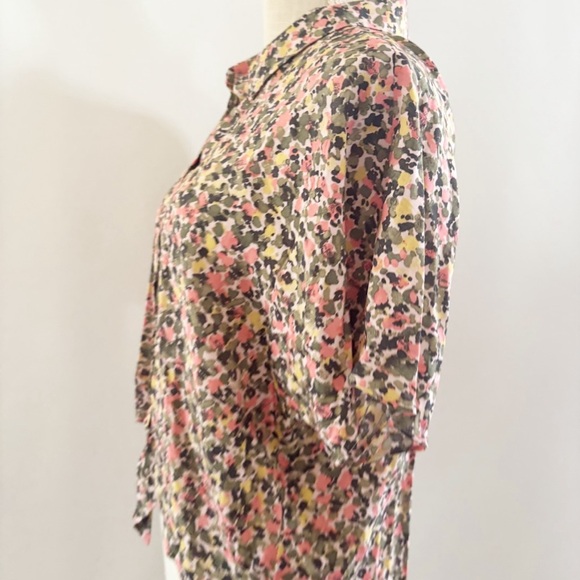 Nine West Pink and Green Puff Sleeve Button Down Blouse - Picture 3 of 9